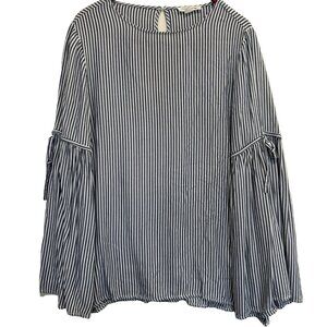 Beach Lunch Lounge Women Top M Striped Ruffle Bell Sleeve Boho Fairy Cottagecore